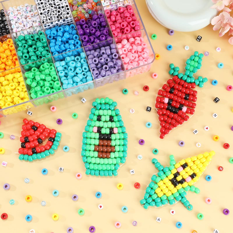 MAKERSLAND 1720+pcs Pony Beads Kit 1830pcs 6 Style Letter Alphabet Beads Rainbow Plastic Pony Bead Bulk Multicolor Kandi Bead Elastic String DIY Crafts Jewelry Making Kit for Bracelets Necklaces - Image 3